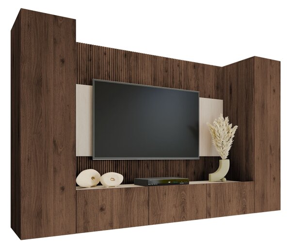 Set de living Comfivo Salix V, Deschis Travertine, Nuc, PAL laminat, 150x260x38cm