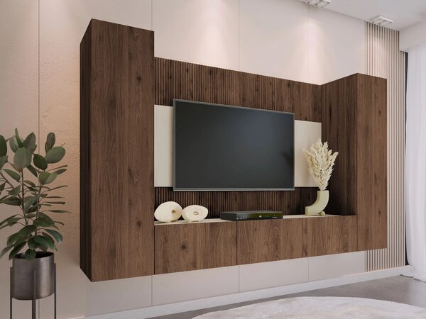 Set de living Comfivo Salix V, Deschis Travertine, Nuc, PAL laminat, 150x260x38cm