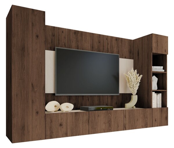 Set de living Comfivo Salix IV, Deschis Travertine, Nuc, PAL laminat, 150x260x38cm