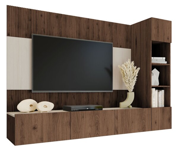 Set de living Comfivo Salix II, Deschis Travertine, Nuc, PAL laminat, 150x220x38cm, 77.5 kg