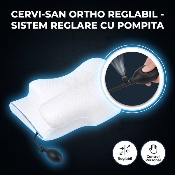 Perna cervicala ortopedica CERVI-SAN Ortho reglabila memory foam, husa