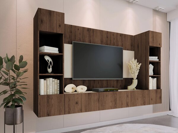Set de living Comfivo Salix I, Deschis Travertine, Nuc, PAL laminat, 150x260x38cm, 103.5 kg