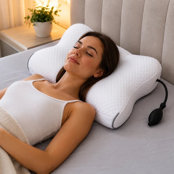 Perna cervicala ortopedica CERVI-SAN Ortho reglabila memory foam, husa