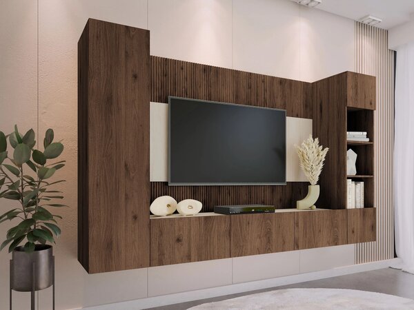 Set de living Comfivo Salix IV, Deschis Travertine, Nuc, PAL laminat, 150x260x38cm
