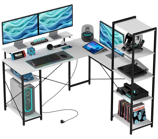 HOMCOM Birou de Colț pentru Computer în Formă de L cu Bibliotecă, 137x140x139,5 cm, Negru | Aosom Romania