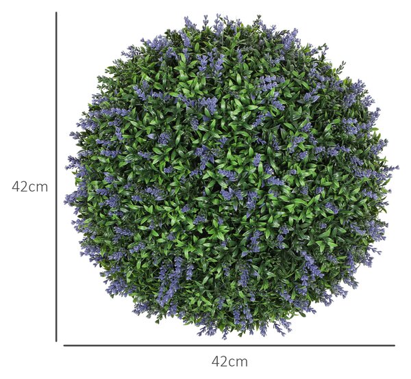HOMCOM Set de 2 Plante Artificiale Sferice cu Flori de Lavandă, Ø42 cm, Violet | Aosom Romania