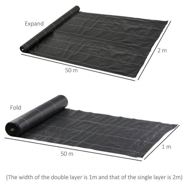 Outsunny Folie pentru Mulcire 1300g/m², Respirabilă și Anti-UV din Polipropilena, 50x2 m, Negru | Aosom Romania