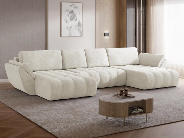Colțar Circum I, Funcția de dormit, Spațiu de depozitare, 383x195x86cm, 183 kg, Picioare: Plastic, Lemn: Pin