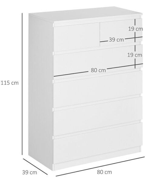 HOMCOM Comodă, Dulap de Depozitare cu 6 Sertare pentru Dormitor, Living, 80x39x115 cm, Alb | Aosom Romania