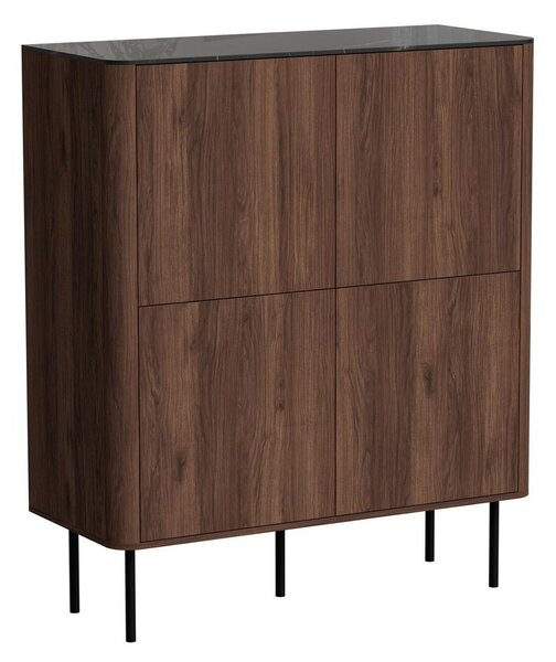 Bufet Miravio 101, Nuc, Marmură neagră, MDF, PAL laminat, 116x100x40cm, 48 kg