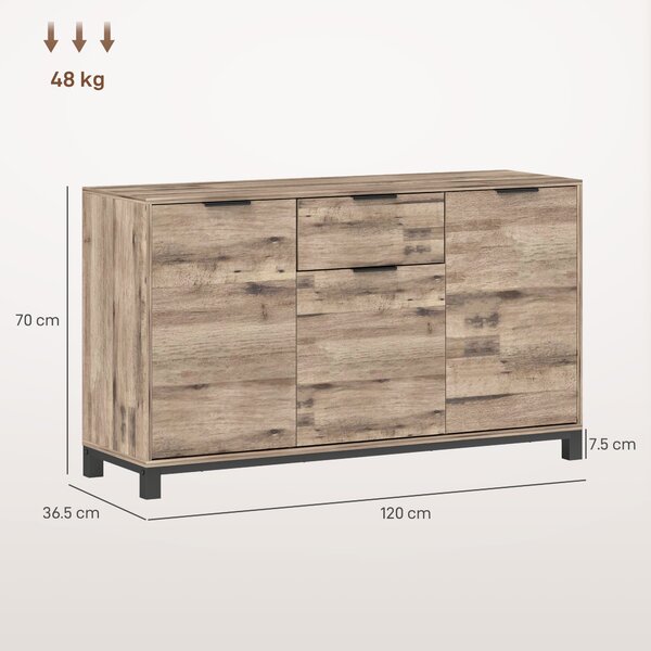 HOMCOM Bufet cu Sertar și 3 Dulapuri cu Rafturi Reglabile, 120x36,5x70 cm, Maro | Aosom Romania