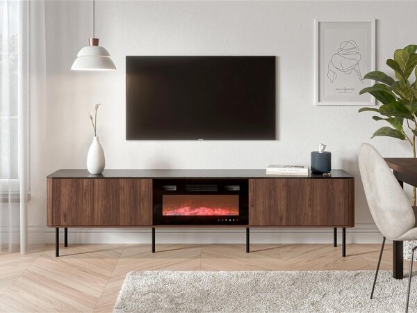 Comodă TV Miravio 102, Marmură neagră, Nuc, PAL laminat, MDF, 55x160x40cm