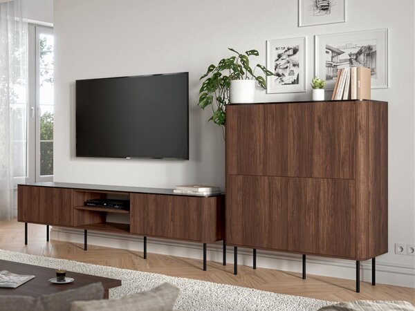 Set de living Miravio 105, Marmură neagră, Nuc, PAL laminat, MDF