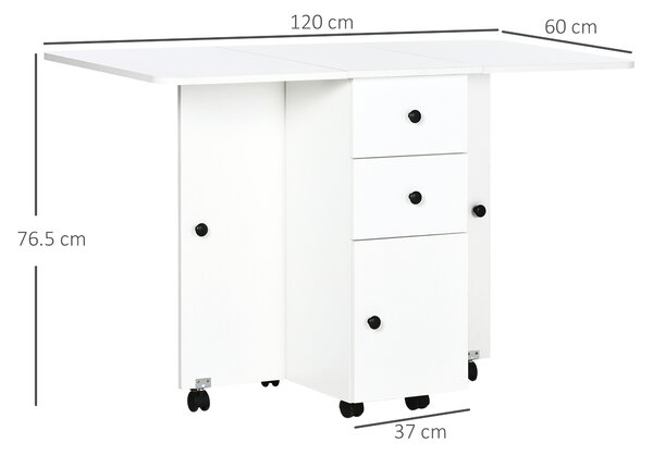 HOMCOM masă pliabilă cu 2 Sertare, Dulap și Raft Posterior, Masă pentru 6 Persoane, 120x60x76.6 cm, Alb | Aosom Romania