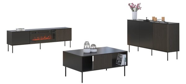 Set de living Silves II, Negru, Nuc, PAL laminat, Sticlă călită