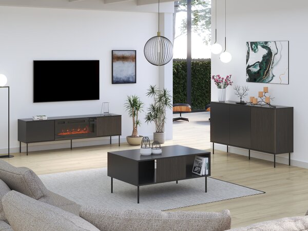 Set de living Silves II, Negru, Nuc, PAL laminat, Sticlă călită