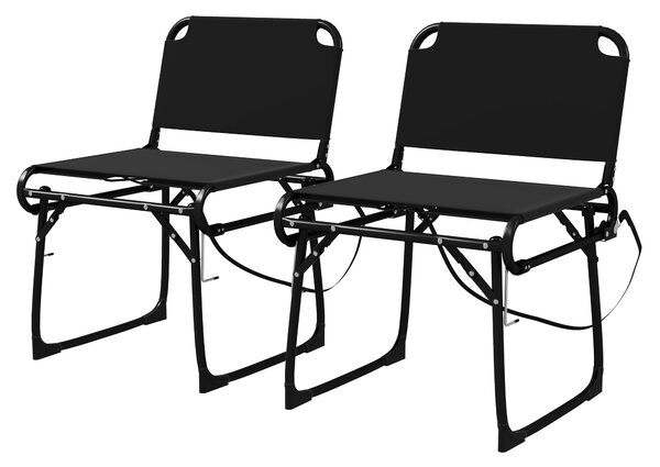 Outsunny Set de 2 Scaune Pliante Multifuncționale, Scaun de Camping, Cadru Metalic și Țesătură Oxford, 51x58x72 cm, Negru