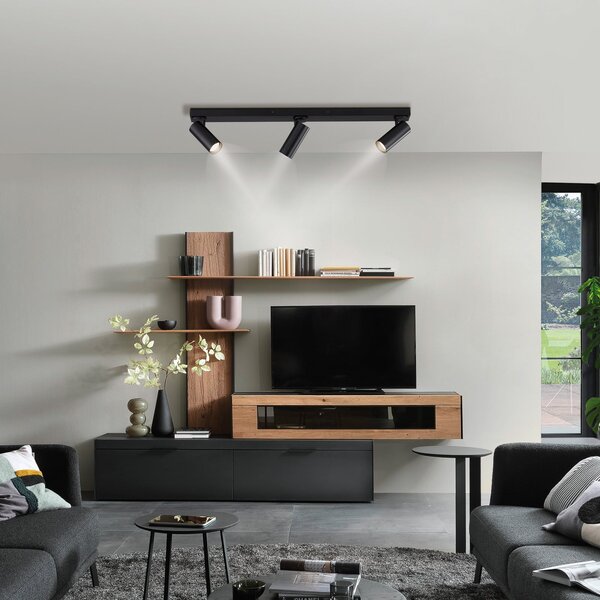 Schöner Wohnen Spot de tavan RIK, negru, cu 3 becuri, 89 cm, metal, LED GU10, Negru, Camera de zi / sufragerie, Aluminiu, Modern, Plafon cu flacără multiplă