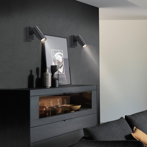 Schöner Wohnen Spot de perete RIK, negru, cu 1 bec, 20 cm, metal, GU10-LED, Negru, Camera de zi / sufragerie, Aluminiu, Modern