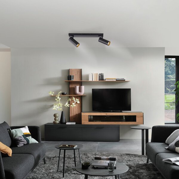 Schöner Wohnen Spot de tavan RIK, negru, cu 2 becuri, 59 cm, metal, LED GU10, Negru, Camera de zi / sufragerie, Aluminiu, Modern, Plafon cu flacără multiplă