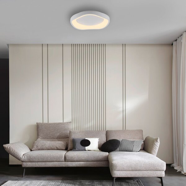 Schöner Wohnen Plafonieră LED MONTA, albă, Ø 40 cm, metal, Switchdim, reglabil, Alb, Camera de zi / sufragerie, Metal, Modern