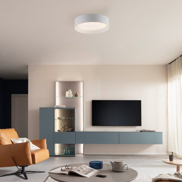 Schöner Wohnen Plafonieră LED TAVOLI, albă, Ø 29 cm, metal, CCT, dimabil, reglabil, Alb, Camera de zi / sufragerie, Metal