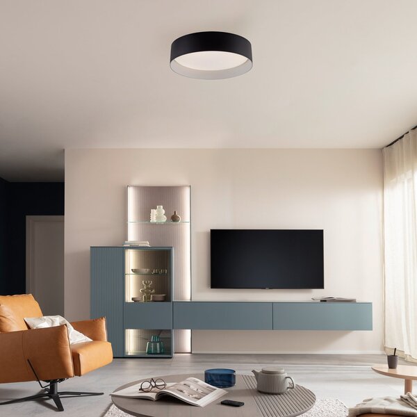 Schöner Wohnen Plafonieră LED TAVOLI, negru, Ø 29 cm, metal, CCT, dimabil, reglabil, Negru, Camera de zi / sufragerie, Metal