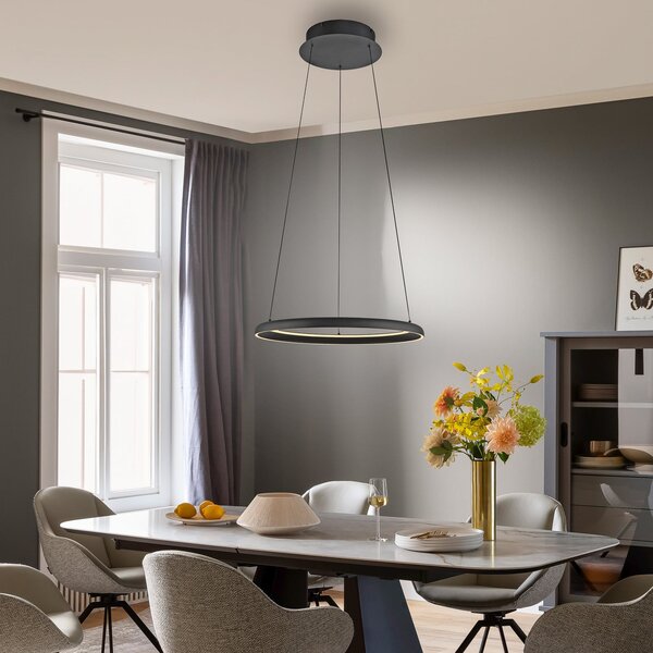 Schöner Wohnen Lampă suspendată LED QUILLO, negru, Ø 60 cm, metal, Switchdim, reglabil, Negru, Camera de zi / sufragerie, Aluminiu, Modern