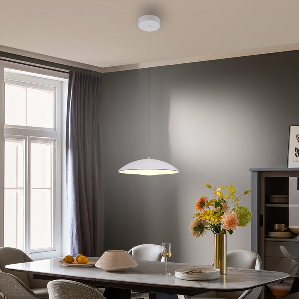 Schöner Wohnen Lampă suspendată LED LENTE, albă, Ø 40 cm, metal, Switchdim, reglabil, Alb, Camera de zi / sufragerie, Metal, Modern