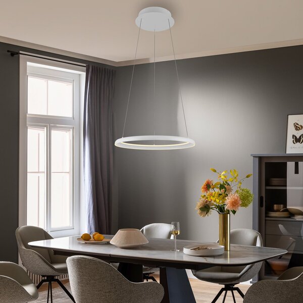 Schöner Wohnen Lampă suspendată LED QUILLO, albă, Ø 60 cm, metal, Switchdim, reglabil, Alb, Camera de zi / sufragerie, Aluminiu, Modern