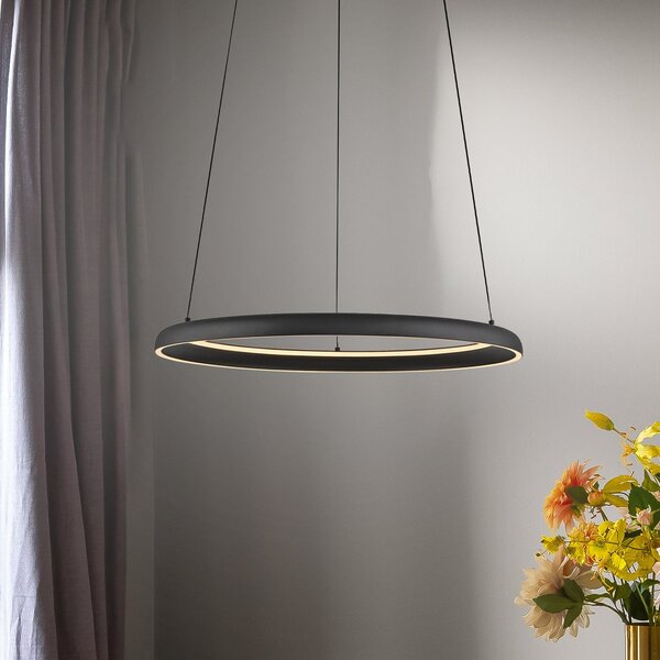 Schöner Wohnen Lampă suspendată LED QUILLO, negru, Ø 60 cm, metal, Switchdim, reglabil, Negru, Camera de zi / sufragerie, Aluminiu, Modern