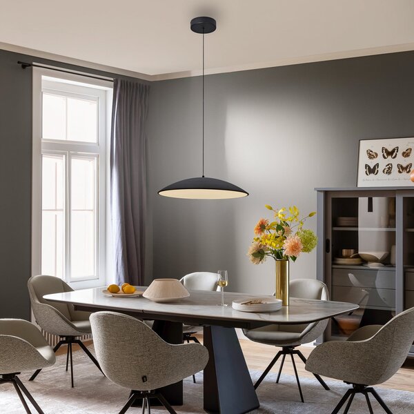 Schöner Wohnen Lampă suspendată LED LENTE, negru, Ø 50 cm, metal, Switchdim, reglabil, Negru, Camera de zi / sufragerie, Metal, Modern