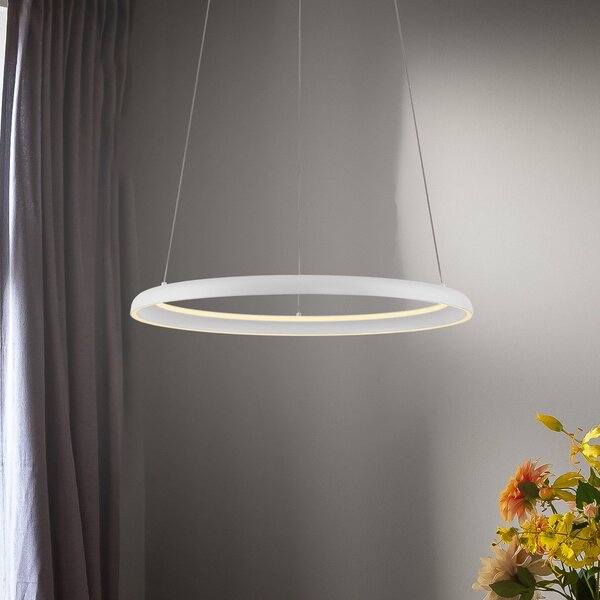 Schöner Wohnen Lampă suspendată LED QUILLO, albă, Ø 60 cm, metal, Switchdim, reglabil, Alb, Camera de zi / sufragerie, Aluminiu, Modern