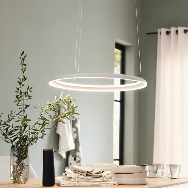 Schöner Wohnen Lampă suspendată LED QUILLO, bej, Ø 60 cm, metal, Switchdim, reglabil, Bej, Camera de zi / sufragerie, Aluminiu, Modern