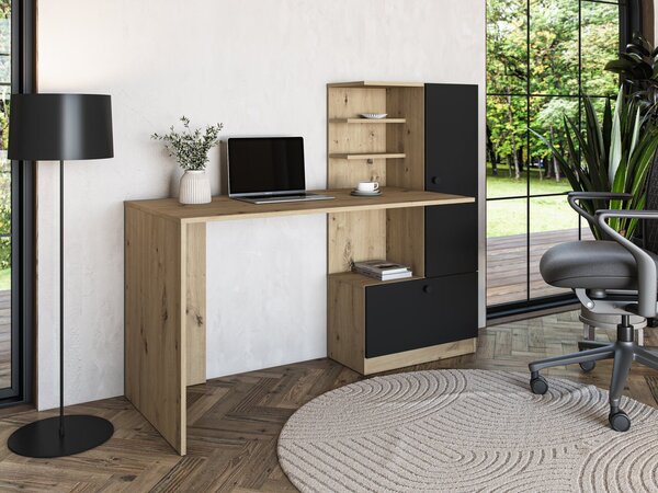 Birou Houston 2148, Stejar artizan, Negru, PAL laminat, 74x150x60cm, 44.2 kg
