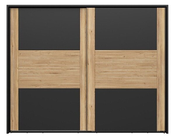 Dulap Livdela 104, Stejar deschis, Negru, 223x280x58cm, 239.35 kg, Uși dulap: Glisante, Numărul de rafturi: 3, Numărul de rafturi: 3