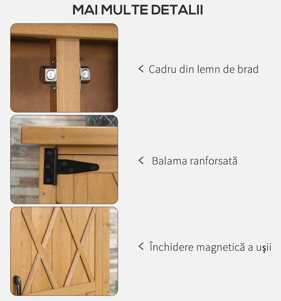 Outsunny Căsuță de Grădină pentru Unelte cu 2 Uși, 4 Rafturi și Bază Ridicată, 75x40x90 cm, Natural | Aosom Romania
