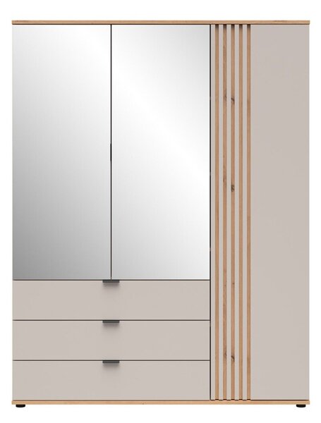 Dulap Venvou 106, Stejar artizan, Cașmir, 195x150x56cm, 135.1 kg, Uși dulap: Cu balamale, Numărul de rafturi: 4, Numărul de rafturi: 4