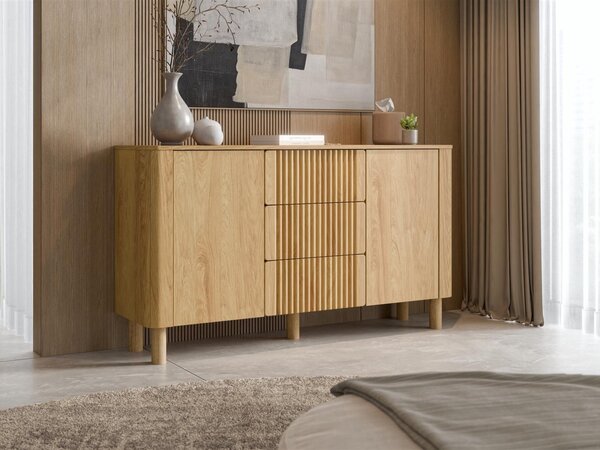 Comodă Houston 2168, Hickory stejar, MDF, PAL laminat, 85x150x40cm, 51.4 kg, Lemn: Fag