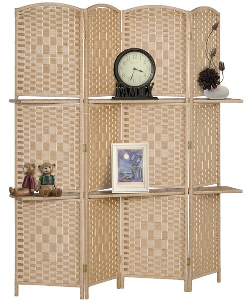 HOMCOM Paravan Interior Pliabil cu 4 Panouri și Rafturi, 160x1,6x170 cm, Natural | Aosom Romania
