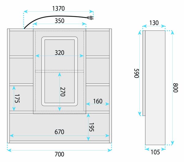 Dulap cu oglindă LED Rea Luna 70x80cm