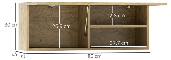 HOMCOM Dulap de Baie Suspendat cu Ușă Rabatabilă și Rafturi din Lemn, 80x25x30 cm, Natural | Aosom Romania