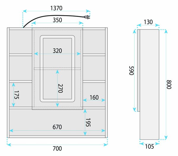 Dulap cu oglindă LED Rea Luna 70x80cm