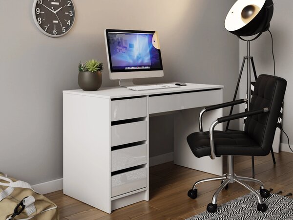 Birou Comfivo Terros I, Alb lucios, Alb, PAL laminat, 76x120x55cm, 38 kg