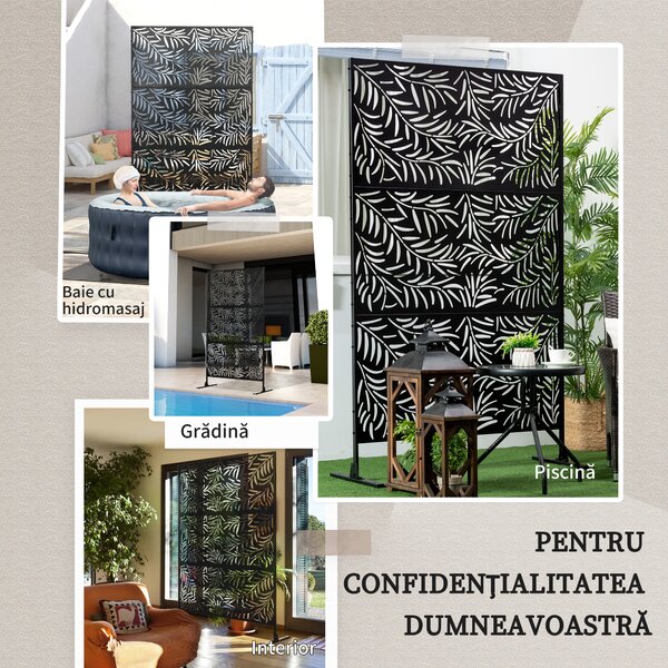 Outsunny Paravan Exterior cu 2 Picioare din Oțel, pentru Exterior și Grădină, 122x45x198 cm, Negru | Aosom Romania