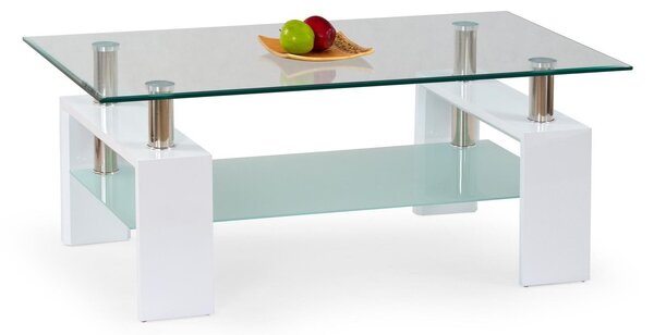 Măsuță de cafea Houston 547, Alb lucios, MDF, Sticlă călită, 55x60x110cm, 29.1 kg