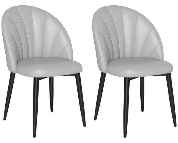 HOMCOM Set 2 Scaune din Piele Ecologică cu Picioare din Oțel și Spătar în Formă, 52x54x79 cm, Gri Deschis | Aosom Romania