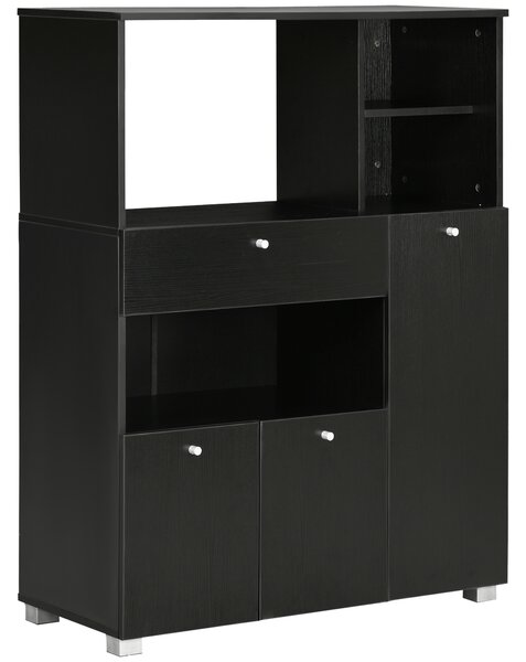 HOMCOM Bufet de Bucătărie pentru Cuptor cu Microunde, Mobilier cu Dulapuri, Rafturi și Sertar, 90x40x120 cm, Negru | Aosom Romania