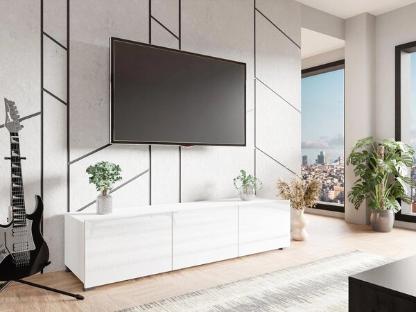 Comodă TV Remus, Alb lucios, Alb, PAL laminat, 37x150x43cm, 25 kg