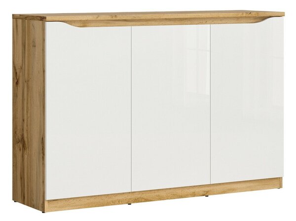 Bufet Avifera 101, Stejar Wotan, Alb lucios, PAL laminat, 92x135x40cm, 47 kg